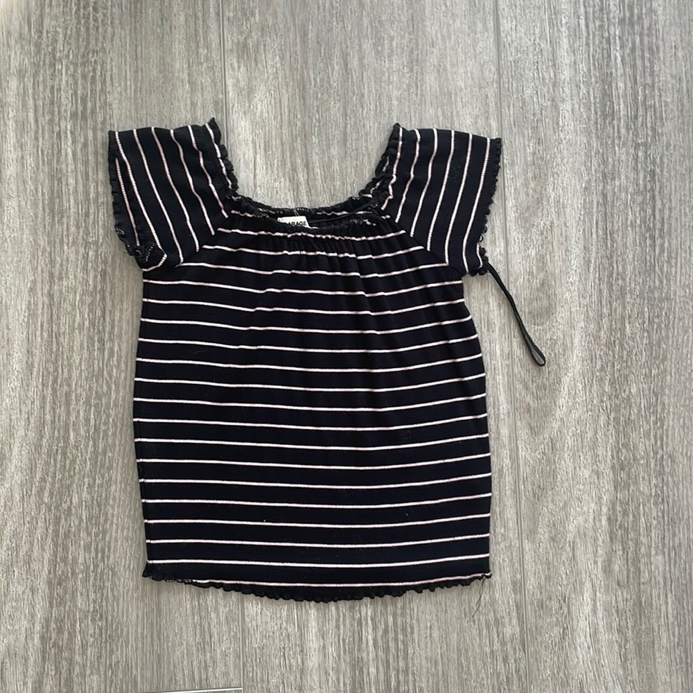 Garage Pink and Black Striped Off-Shoulder Top